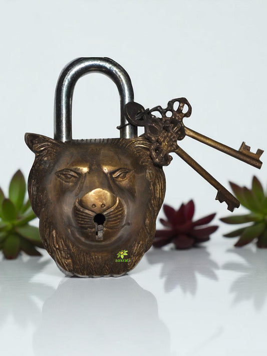 Antique Brass Lion Padlock | Handcrafted Security for Royal Homes | Luxury Brass Padlock ( Brown, 5.2 inch)