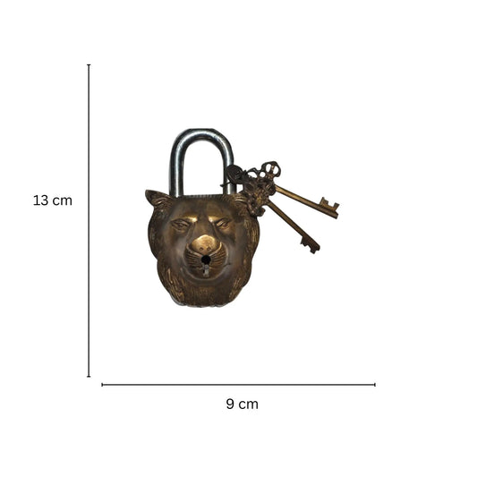 Antique Brass Lion Padlock | Handcrafted Security for Royal Homes | Luxury Brass Padlock ( Brown, 5.2 inch) Aakrati