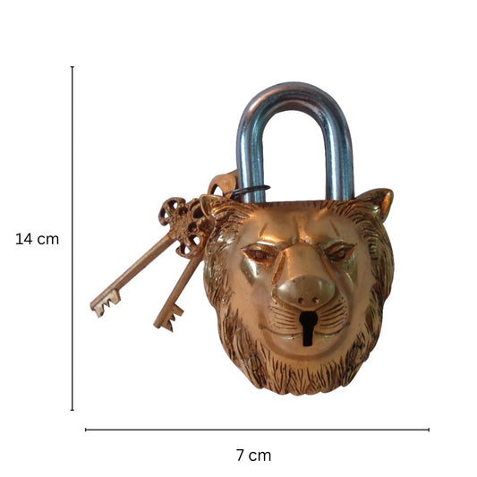 Majestic Brass Lion Shape Padlock | Traditional Lock for a Secure and Elegant Home | Lion Head Brass Padlock ( Yellow, 5.5 inch) Aakrati