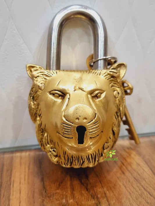 Majestic Brass Lion Shape Padlock | Traditional Lock for a Secure and Elegant Home | Lion Head Brass Padlock ( Yellow, 5.5 inch)