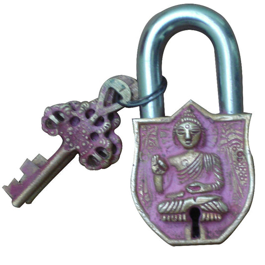 Brass Buddha Padlock | Handcrafted Security for Sacred Spaces | Traditional Brass Religious Padlock ( Yellow, 3.6 inch) Aakrati