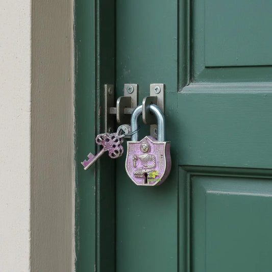 Brass Buddha Padlock | Handcrafted Security for Sacred Spaces | Traditional Brass Religious Padlock ( Yellow, 3.6 inch) Aakrati