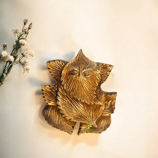 Leaf Shaped Ganesha Brass Wall Hanging | Unique Spiritual Art for Home | Traditional Brass Ganesha Murti Wall Decor ( Brown, 4 inch)