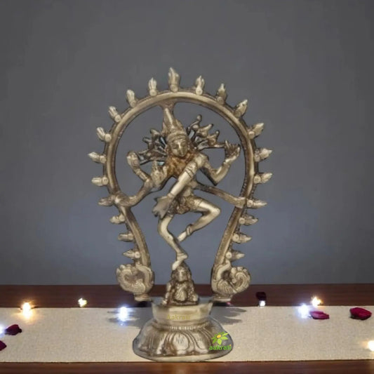 Handcrafted Brass Nataraj Idol | Perfect for Puja, Meditation, and Home Decoration | Traditional Brass Nataraj Statue ( Brown, 8.5 inch) Aakrati