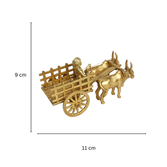 Brass Bull Cart Decorative Showpiece | Perfect for Indian-Themed Home Decor | Handmade Brass Bull Cart Figurine ( Yellow, 4..4 inch)