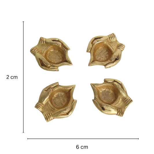 Handmade Indian Puja Brass Oil Lamp - Diya Lamp Engraved Design Dia Pack of 4