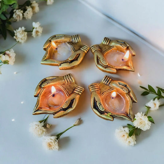 Handmade Indian Puja Brass Oil Lamp - Diya Lamp Engraved Design Dia Pack of 4 Aakrati