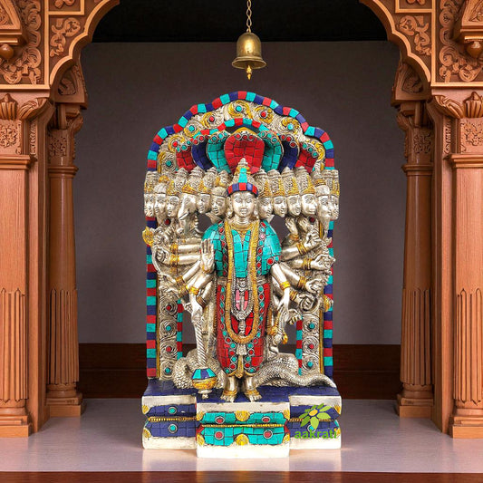 Lord Narayana Brass Made Hand Carved Multi Color Statue by Aakrati