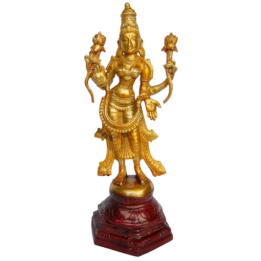 Brass Goddess Lakshmi Statue | Elegant Home Temple Decor for Wealth and Blessings | Antique Finish Brass Lakshmi Idol ( Yellow, 12 inch)