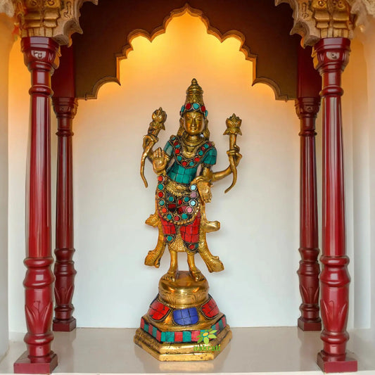 Goddess Lakshmi standing figure in Multi color Stone finish rare gift Aakrati