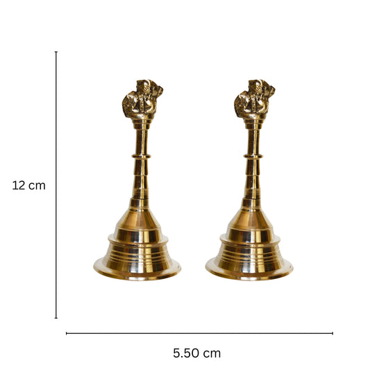 Aakrati Brass Metal Hand Bell Pair Pooja Accessory for Home Temple in Yellow Finish (Pack of Two)