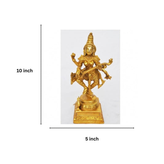 Handmade Brass Saraswati Statue | Elegant Idol for Spiritual Home Decor | Brass Saraswati Idol ( Yellow, 10 inch)