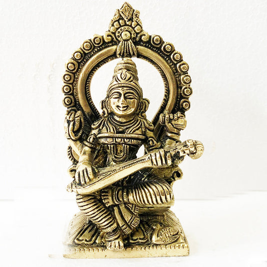 Goddess Saraswati Glorious Brass Statue By Aakrati Aakrati