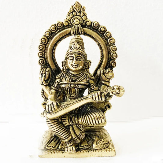 Goddess Saraswati Glorious Brass Statue By Aakrati Aakrati
