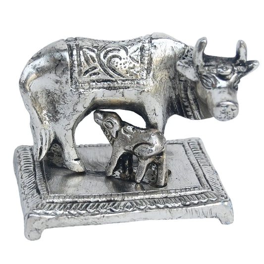 Cow and calf silver finish statue Aakrati