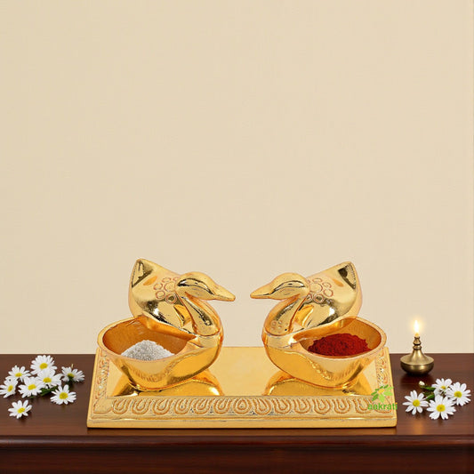 Roli-Chandan, Chawal-Akshat Box with loving bird duck pair chopda for gift and pooja purpose