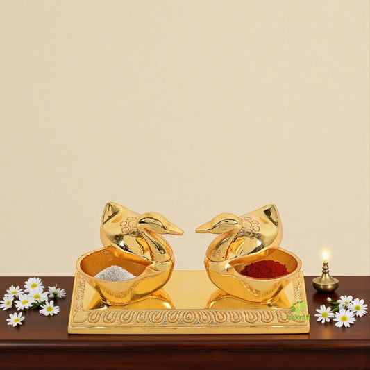 Roli-Chandan, Chawal-Akshat Box with loving bird duck pair chopda for gift and pooja purpose Aakrati