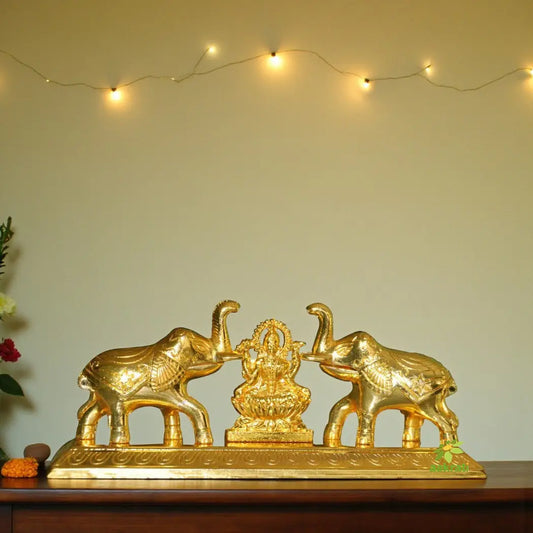 Metal Haldi KumKum Holder with Elephant Figurine With Laxmi Yantra by Aakrati Aakrati