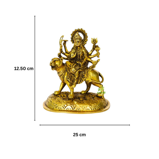 Brass Durga Murti | Idol of Power, Protection, and Prosperity | Durga Mata Brass Statue ( Yellow, 5.5 inch) Aakrati