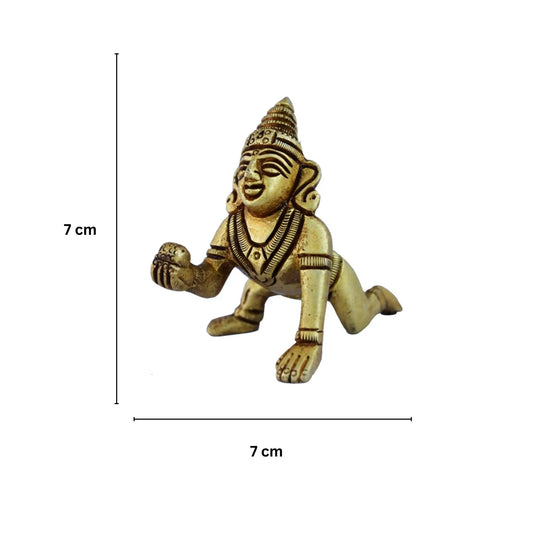 Handcrafted Brass Laddu Gopal Statue | Spiritual Blessings for Your Home | Brass Laddu Gopal Showpiece ( Yellow, 2.8 inch) Aakrati