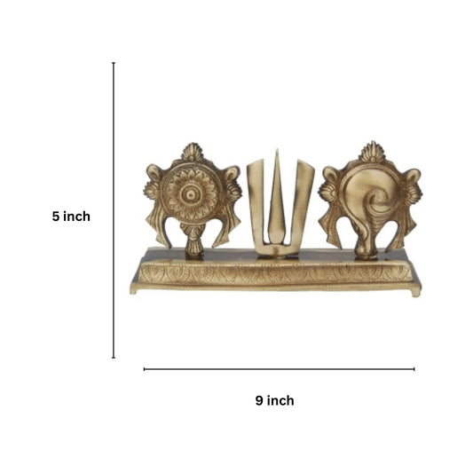 Brass Shankh Chakra Idol | Perfect for Puja, Meditation, and Decor ( Brown, 9 inch) Aakrati