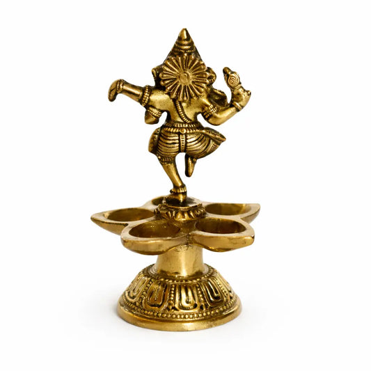 Dancing Ganesha Brass Oil Lamp Decorative Metal Lamp Statue for Home Decor