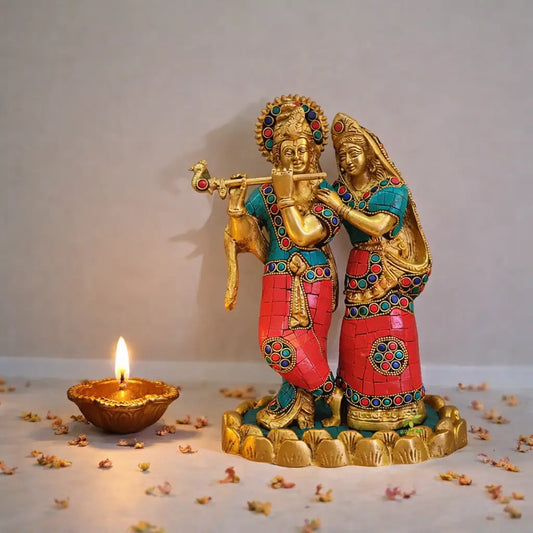 Radha Krishan with stone Glorious Statue of Brass By Aakrati