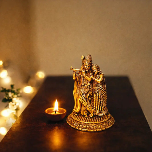 Brass Radha Krishna Murti | Premium brass quality ( Yellow, 5.7 inch)