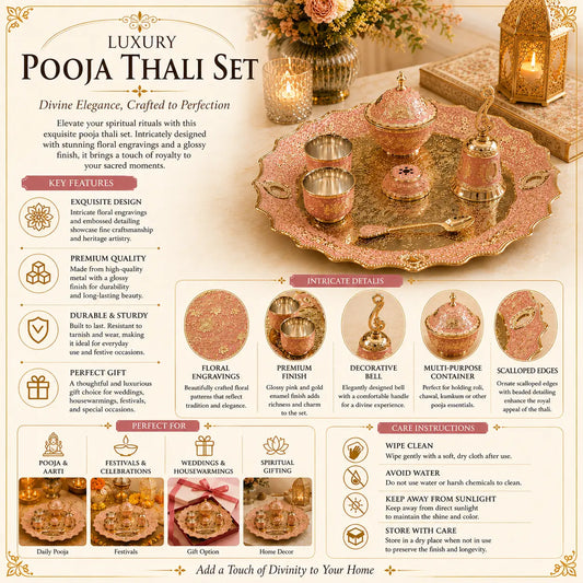 Premium Pooja Thali Set (7pcs) | Elegant Gift for Diwali, Wedding Return Gifts, Housewarming & Table Decor | Festive & Corporate Gift By Aakrati