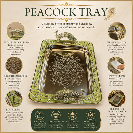 Luxury Dry Fruit Tray Peacock Handle |Perfect for Diwali, Wedding Return Gifts, Housewarming & Table Decor | Festive & Corporate Gift By Aakrati