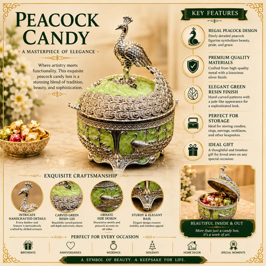 Luxury Peacock Candy Dry Fruit Bowl with Lid | Elegant Gift Bowl for Diwali, Wedding Return Gifts, Housewarming & Table Decor | Festive & Corporate Gift By Aakrati