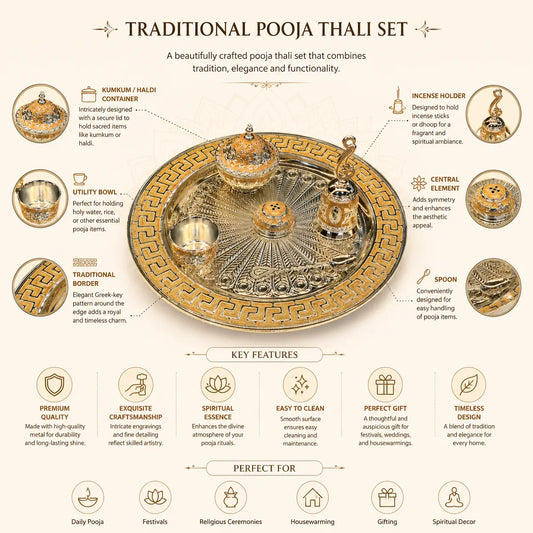 Premium Pooja Thali Set (6pcs) | Elegant Gift for Diwali, Wedding Return Gifts, Housewarming & Table Decor | Festive & Corporate Gift By Aakrati
