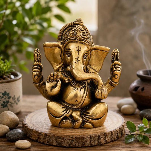 Ganesh, Ganpati, Brass Statue Indian Hand Crafted Religious Sculpture of Ganesha (11 cm)