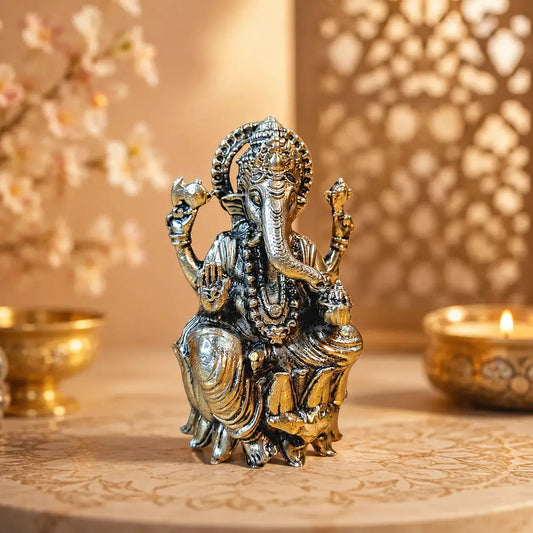 Aakrati Brass Lord Ganpati Sitting Statue for Temple| Worship Idol| Temple Decor| Lord Ganesh Aakrati