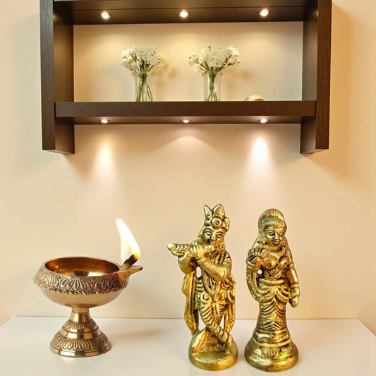 Premium Brass Radha Krishna Statue with Diya | Puja Gift Set for Home Temple | Traditional Hindu Decor Showpiece | Gift Hamoer Aakrati