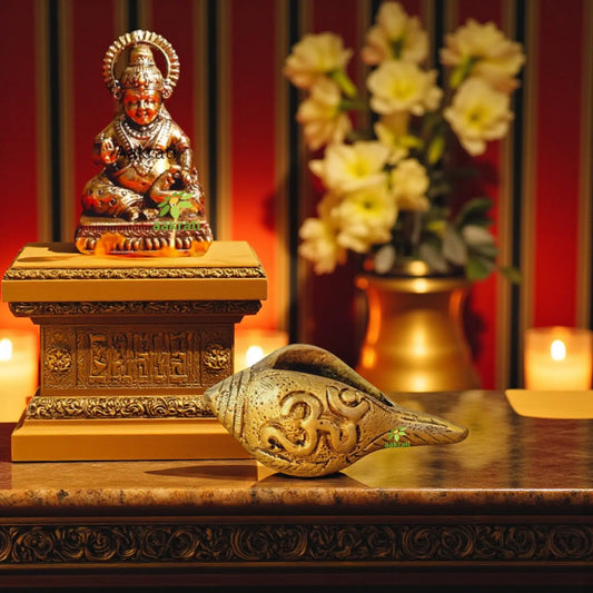 Brass Kuber Idol with Shankh Gift Combo | Diwali Puja Set for Wealth & Prosperity | Gift Hamper Aakrati