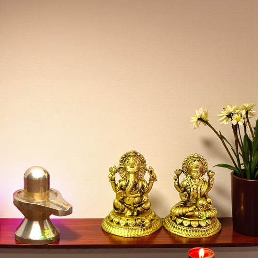 Gift Combo | Brass Lakshmi Ganesh Idol with Shivling | Puja Gift Combo Set for Diwali, Housewarming, Home Mandir | Gift Hamper Aakrati