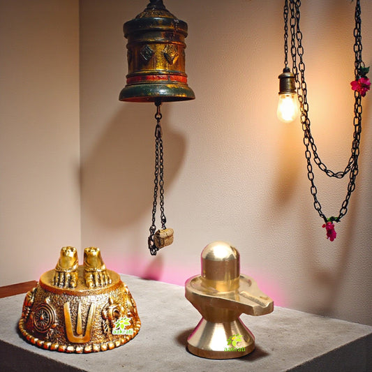 Brass Balaji Charan and Shivling Idol Gift Combo | Hindu Puja Set for Home Temple, Vastu, Housewarming, Diwali & Spiritual Décor | Gift Hamper Aakrati