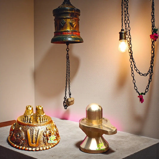 Brass Balaji Charan and Shivling Idol Gift Combo | Hindu Puja Set for Home Temple, Vastu, Housewarming, Diwali & Spiritual Décor | Gift Hamper Aakrati