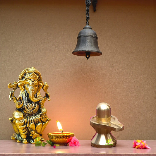 Handcrafted Brass Ganesh Murti with Shivling | Puja Essentials Gift Set for Festivals, Mandir, Housewarming & Spiritual Gifting | Gift Hamper Aakrati