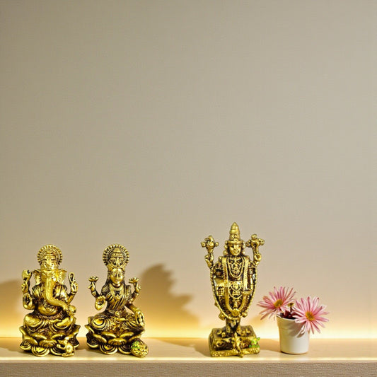 Brass Lakshmi Ganesh Idol Set for Diwali Pooja | Prosperity & Wealth | Traditional Handcrafted Murti for Home & Office | Gift Hamper Aakrati