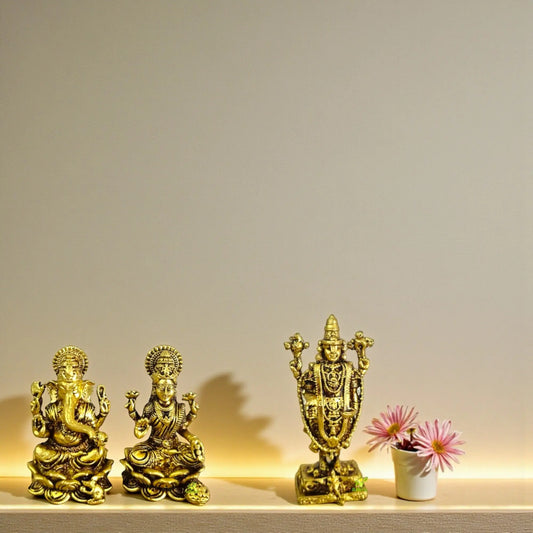 Brass Lakshmi Ganesh Idol Set for Diwali Pooja | Prosperity & Wealth | Traditional Handcrafted Murti for Home & Office | Gift Hamper Aakrati