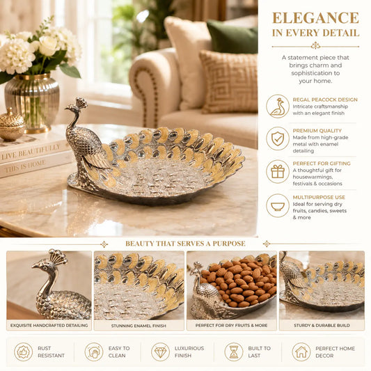 Premium Peacock Serving Platter | Elegant Gift for Diwali, Wedding Return Gifts, Housewarming & Table Decor | Festive & Corporate Gift By Aakrati