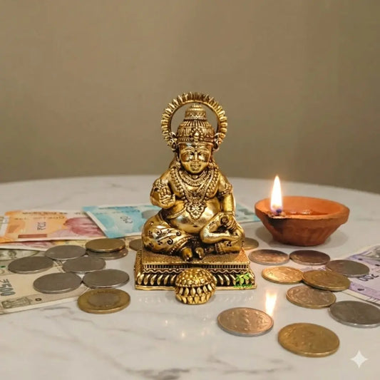 Premium Brass Kuber Idol | Decorative Idol for Bringing Wealth and Good Fortune | Handcrafted Brass Kuber Murti ( Yellow, 3 inch)