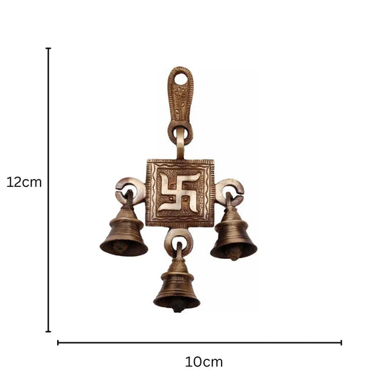 Brass Swastik Wind Chime | Perfect for Diwali and Religious Home Decoration | Handcrafted Brass Swastik Wall Hanging Bell ( Yellow, 4.5 inch) Aakrati