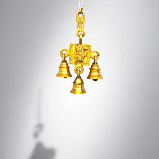 Brass Lord Hanuman Engraved Chime | Perfect Brass Décor for Home & Office Spiritual Vibes | Divine Hanuman Brass Wall hanging Bell ( Yellow, 6.8 inch)