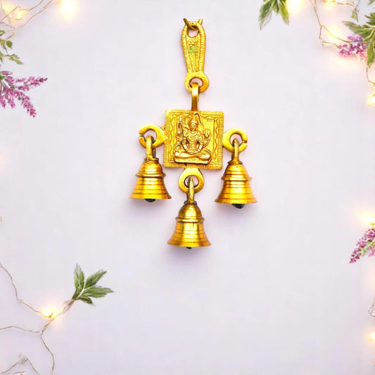 Brass Shiv Engraved Wind Chime | Spiritual Wall Hanging for Protection & Prosperity | Brass Shiv Wall Hanging ( Yellow, 6.8 inch) Aakrati