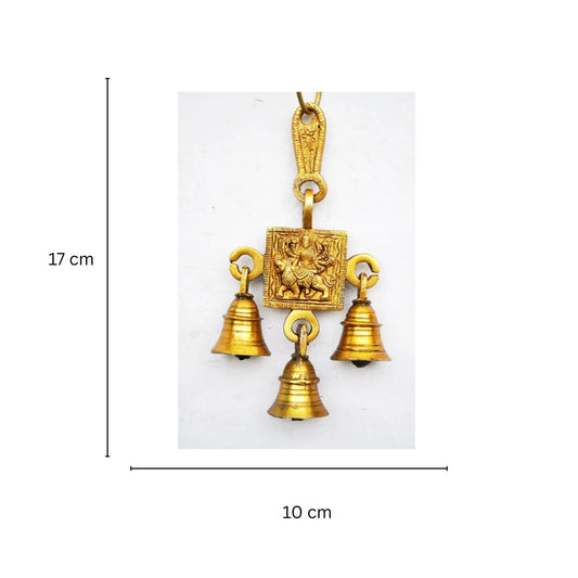Brass Durga Engraved Wind Chime | Sacred Wall Hanging for Divine Blessings & Protection | Brass Wall Hanging Item ( Yellow, 6.8 inch) Aakrati