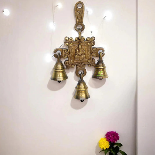 Ganesha Carving Brass Hanging Bell Aakrati