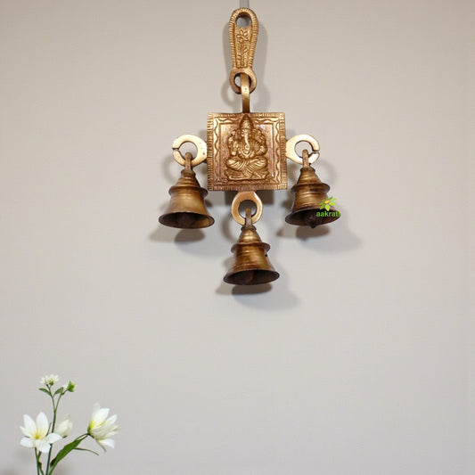 Brass Wind Chime with Ganesha Engraving | Handcrafted Beauty for Spiritual Decor | Divine Brass Ganesha Wall Hanging ( Yellow, 6.8 inch)